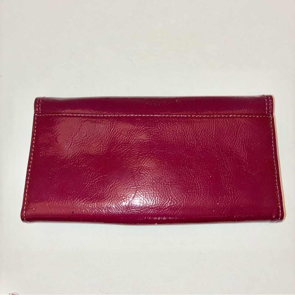 Y2K Coach Burgundy Patent Leather Bleecker Brass Buckle Trifold Wallet - Picture 2 of 6